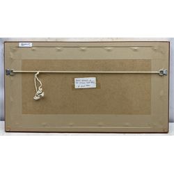 Gerard Mutsaers (Australian 1947-): 'Bright Sunlight in the Goulburn River Valley', oil on canvas board signed, titled on label verso 18cm x 49cm 