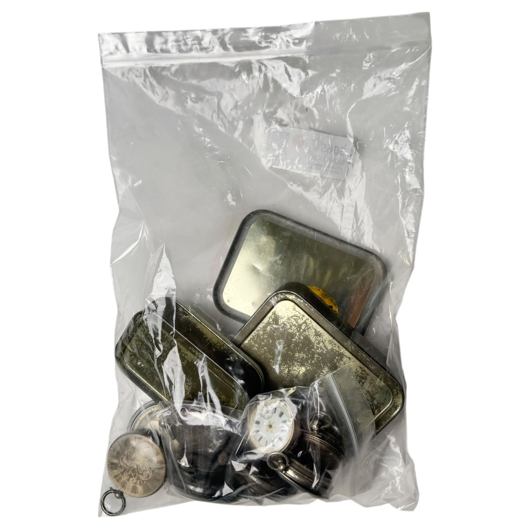 Collection of pocket watches and parts including four silver cased, two 8 Days and an alarm