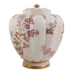 Royal Worcester pair of blush ivory jar and covers, painted with floral sprigs and gilding detail, with price mark beneath and numbered 1312,  H28cm
