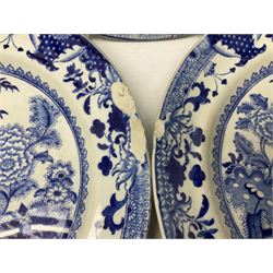19th century Davenport bamboo and peony pattern dinner wares, to include three plates, oval serving dish and platter