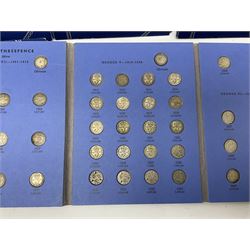 Nine filled and part filled Whitman folders to include filled Great Britain Threepence Silver collection 1902 to 1945 and Pennies collection 1881 to 1901, including George VI 1950 and 1951 penny coins etc