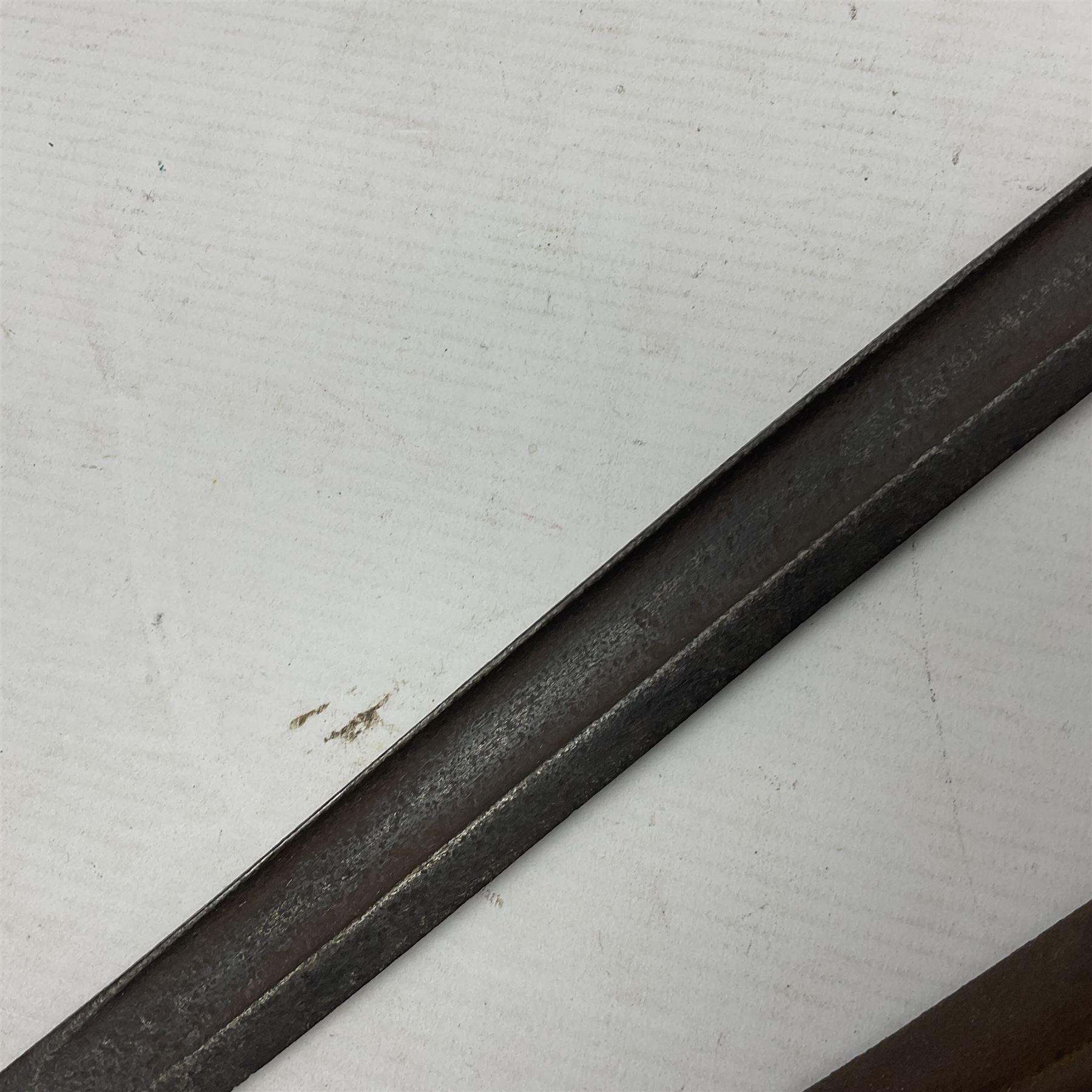 WWI Remington Pattern 1913 bayonet, the 43cm fullered blade with various marks to the ricasso including date code 11 16; in leather covered scabbard with various stamps including JWB 17 L58cm overall; and a French Model 1866 sabre bayonet (no scabbard)