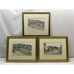 Roger Davies (British 1945-): Rievaulx Scenes, comprising: 'Rievaulx in Summertime', 'Rievaulx Village', and 'Pantile Cottages Rievaulx', set three watercolours signed, each titled on artist's studio label verso, max 25cm x 35cm (3)