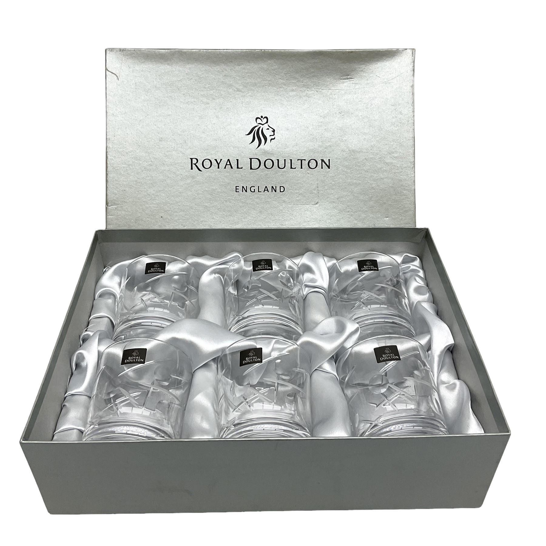 Boxed set of six Royal Doulton Crystal tumblers in the Lunar pattern