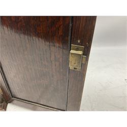 Miniature oak smokers cabinet, the hinged door with geometric decoration, H30cm