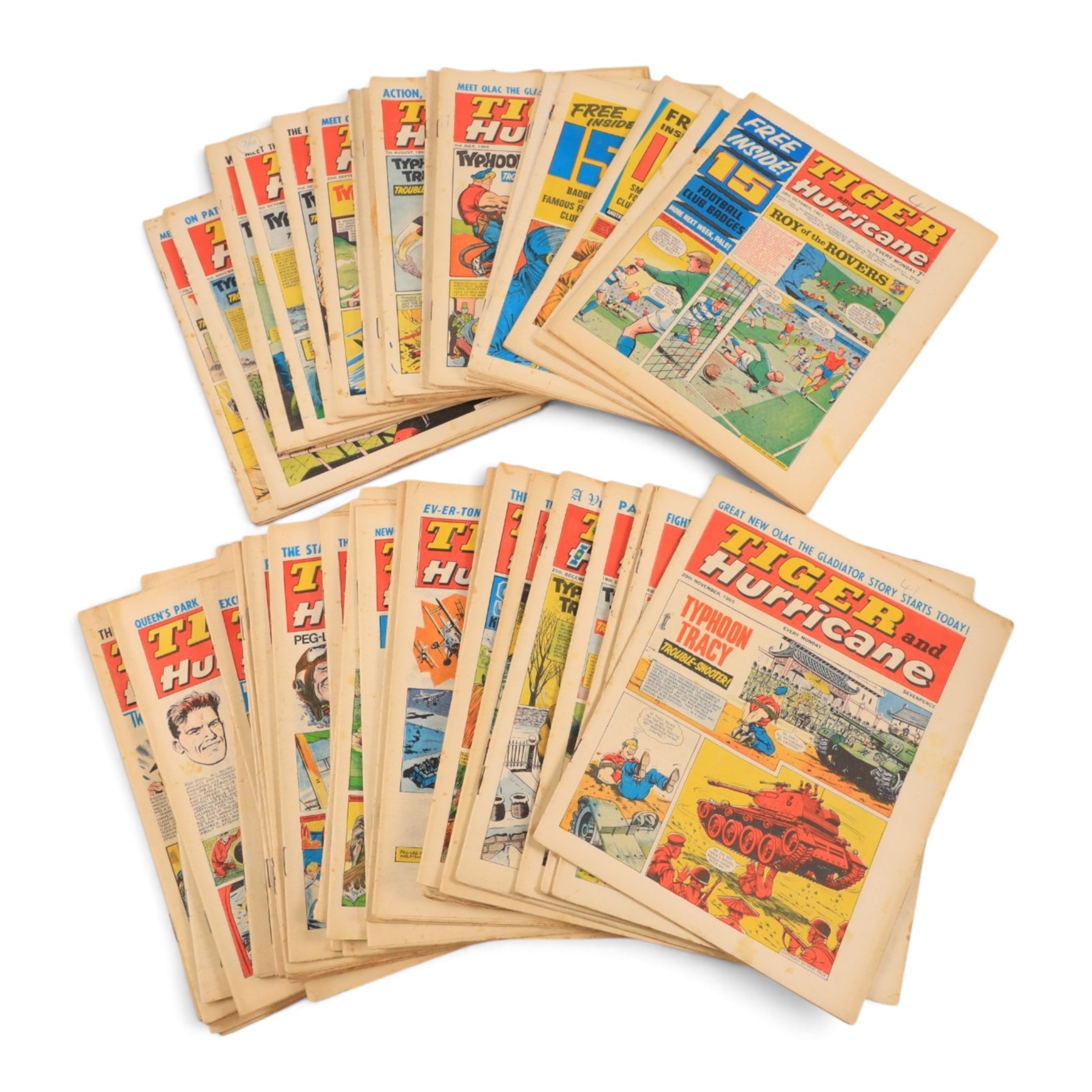 Collection of 1960s Tiger and Hurricane comics, comprising twenty-one 1965 issues, thirty-six 1966 issues, twenty 1967 issues, seventy-three 1968 issues and twenty-one 1969 issues (approximately 171)