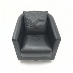  Mark's & Spencer's Home swivel tub chair upholstered in black leather, chrome base, W75cm  