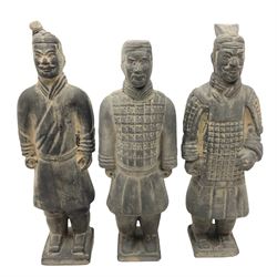 Three Chinese terracotta warrior style figures, tallest H23cm