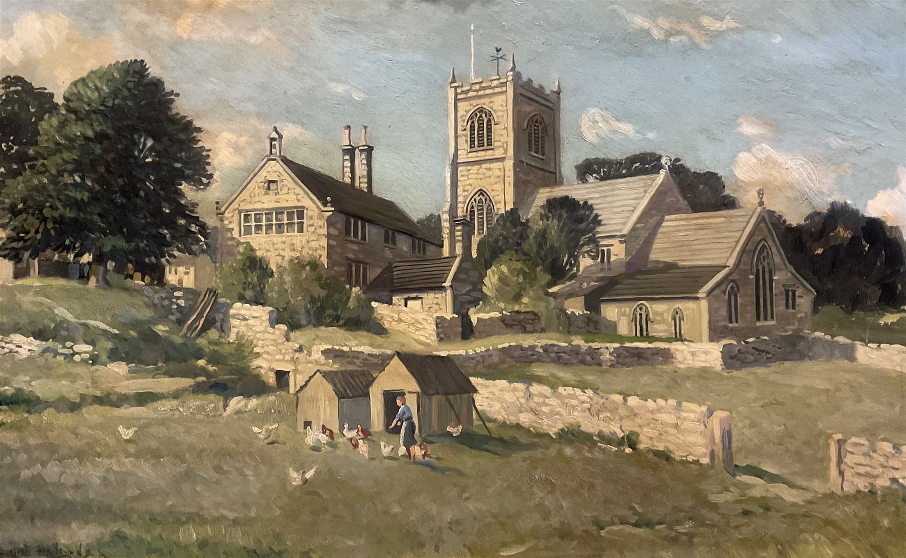 Joseph Appleyard (Yorkshire 1908-1960): Burnsall Church, oil on board signed 38cm x 58cm 