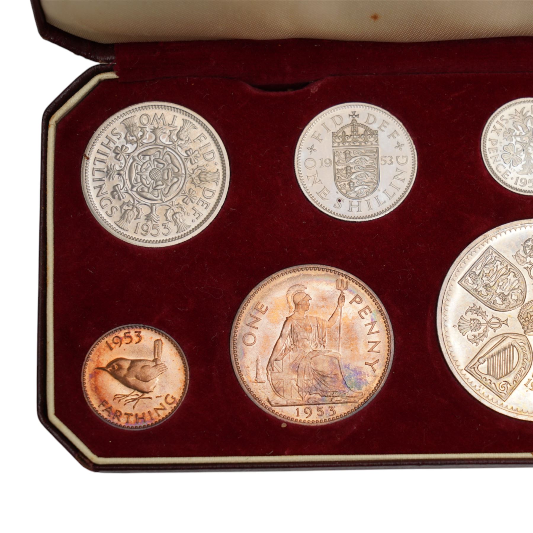 Queen Elizabeth II 1953 proof ten coin set, crown to farthing, in original case