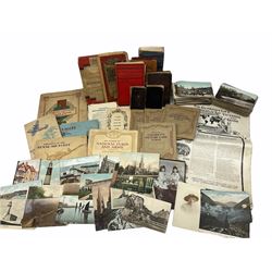 Large quantity of Edwardian and later postcards, predominantly topographical, including rail photographic street scenes, early undivided backs, German record breaking car group, etc., together with a quantity of cigarette card albums, folding maps, etc. 