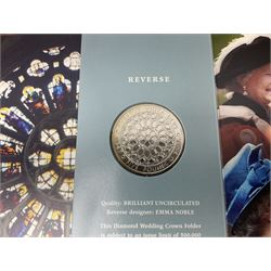 Coins and stamps, including The Royal Mint Great Britain 1970 coin set in plastic holder, 2006 'Brunel' coin cover containing two commemorative two pound coins, Alderney 2006 sterling silver proof five pounds, two 2007 five pound coins in card folders, two limited edition mint first class stamp sheets each comprised of ten first class stamps, various first day covers many with special postmarks housed in 'Royal Mail' boxes etc