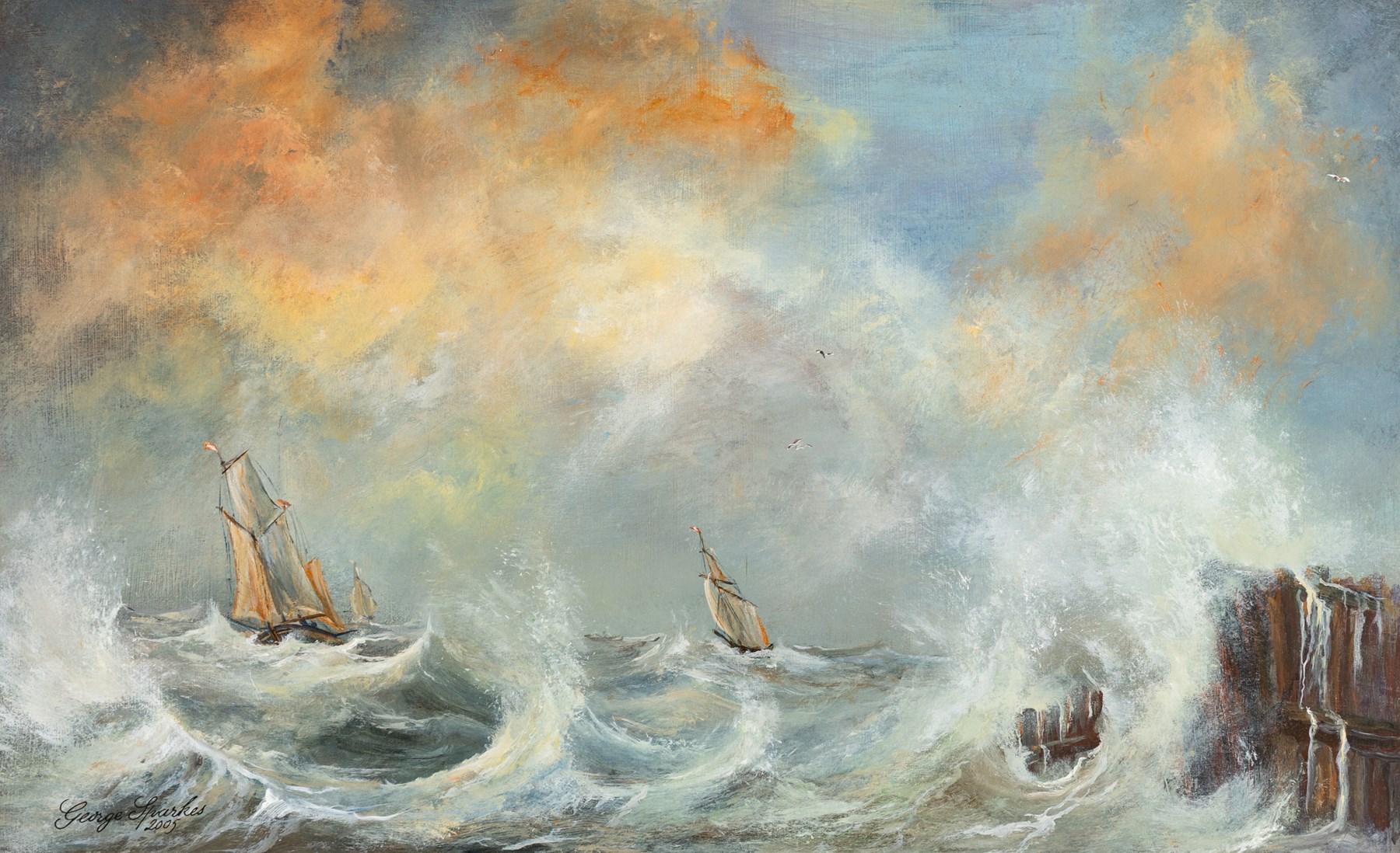 George Sparkes (Yorkshire Contemporary): 'Coastal Scene - East Yorkshire c.1860', acrylic on board signed and dated 2005, titled on the mount in pencil 28.5cm x 46cm