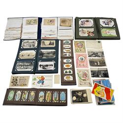 Postcards, greetings cards, and cigarette cards, including embroidered examples