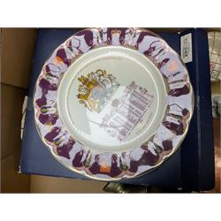 Wedgwood green jasperware trinket box, together with boxed Aynsley 'the Ashes England's  Glorious Victory 2005' plate, commemorative wares, ginger jars and other ceramics, in two boxes 