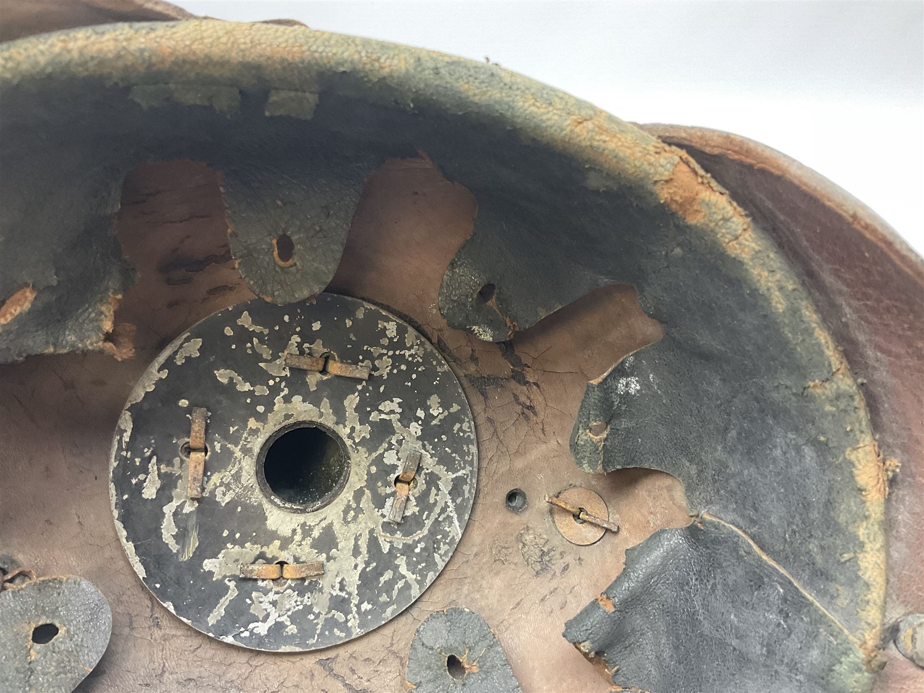 WW1 German leather Pickelhaube helmet with brass plate for Baden regiment, leather strap and leather part only of liner