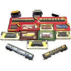 '00' gauge - four Hornby/Tri-ang passenger coaches (two boxed); and eleven goods wagons by Wrenn, Hornby, Hornby Dublo, GMR etc; all boxed; and one unboxed wagon (16)