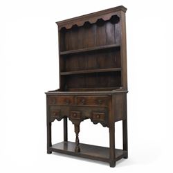 Titchmarsh & Goodwin - Georgian design compact dresser and plate rack, with moulded cornice, above two grooved shelves, above a dresser base with  two short over three small drawers, raised on stile feet united by an undertier