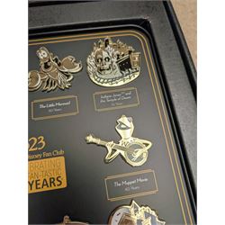 Disney Fan Club D23 Gold Member 10 Year Anniversary enamel pins set, boxed