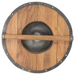 Selection of reenactment related items, including Archers sword, helmet and shield, with another helmet and chain mail 