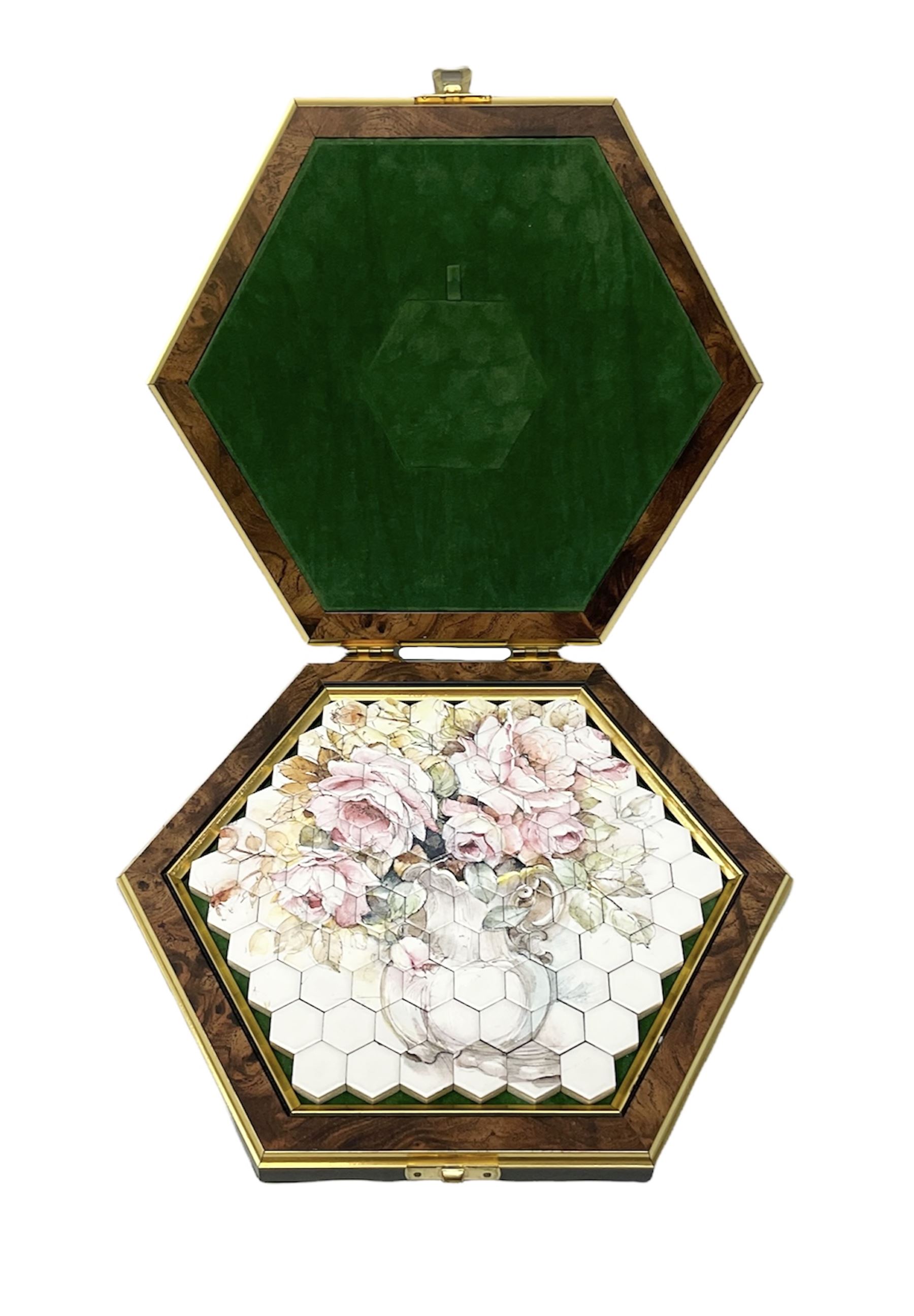 James Peters Worcester cased hexagonal ceramic jigsaw puzzle