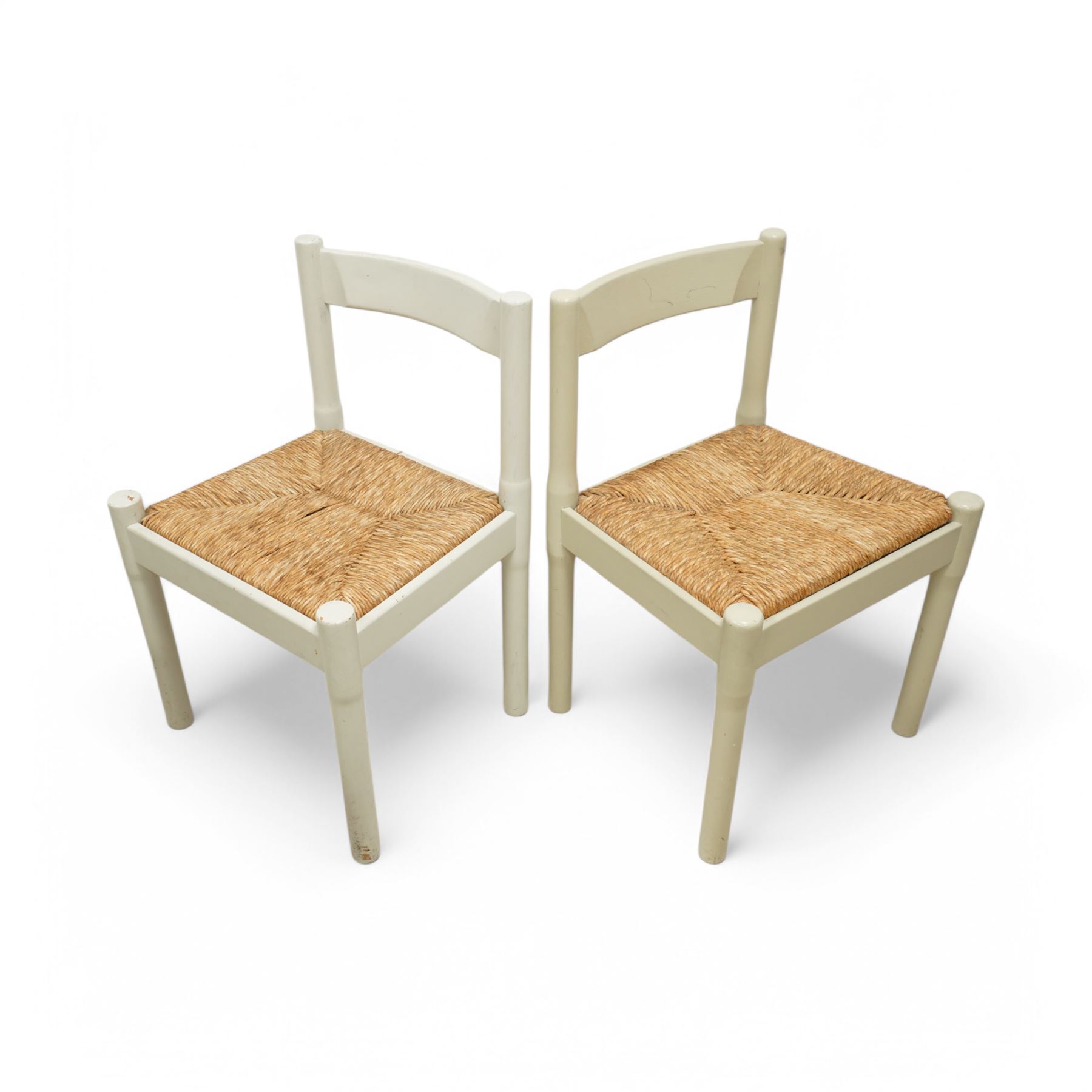 Vico Magistretti (1920-2006) for Habitat - set of six 'Carimate' beech framed dining chairs, in paint finish with rush seats
