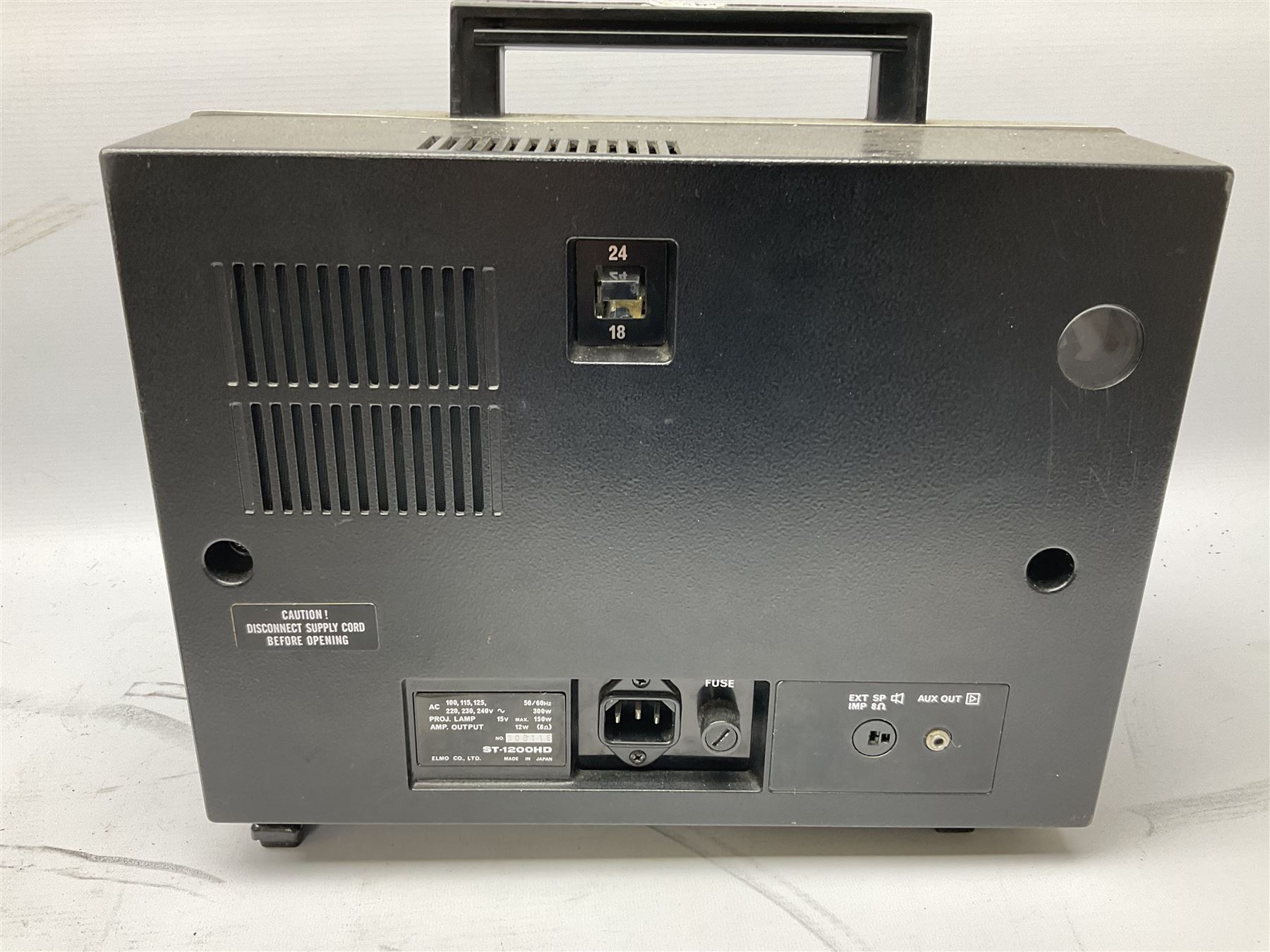 Elmo ST-1200 sound film projector, with instruction manual and black carrying case