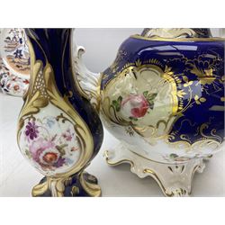 Group of Victorian ceramics, to include Royal Worcester twin spout teapot of squat circular form, Derby imari pattern plate, Coalport teapot, etc, largest teapot H22cm 