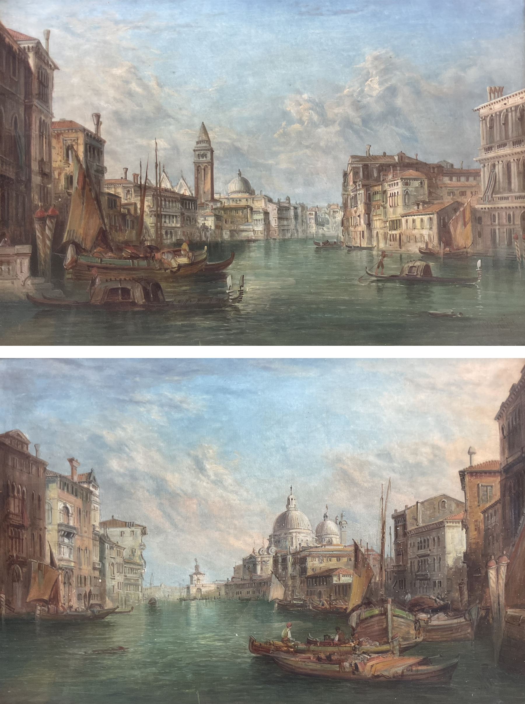 Alfred Pollentine (British 1836-1890): 'The Grand Canal' and 'Santa Maria della Salute' Venice, pair oils on canvas signed, titled verso 40cm x 60cm (2)