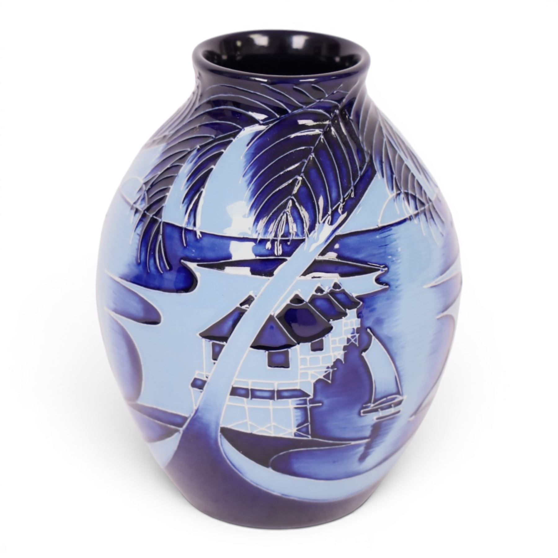 Moorcroft Blue Lagoon vase, 2010, signed Paul Hilditch with impressed marks beneath, H14cm