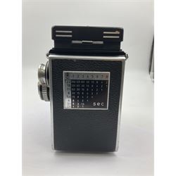 Rolleiflex Series E twin lens camera body, serial no. 1623867, with 'Planar 1.28 f-80mm' lens and 'Heidosmat 1:2.8/80' lens 