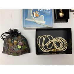 Collection of costume jewellery, wristwatch, beaded necklaces and bracelets, including items by Joan Rivers, in modern jewellery box