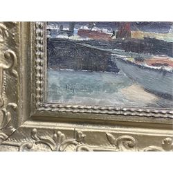 Joseph Pighills (British 1902-1984): Bridlington Harbour, oil on board signed twice, titled and with similar sketch verso 32cm x 46cm