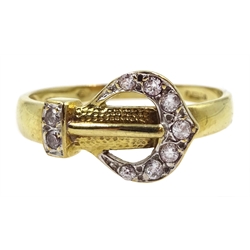 9ct gold cubic zirconia set buckle ring, hallmarked