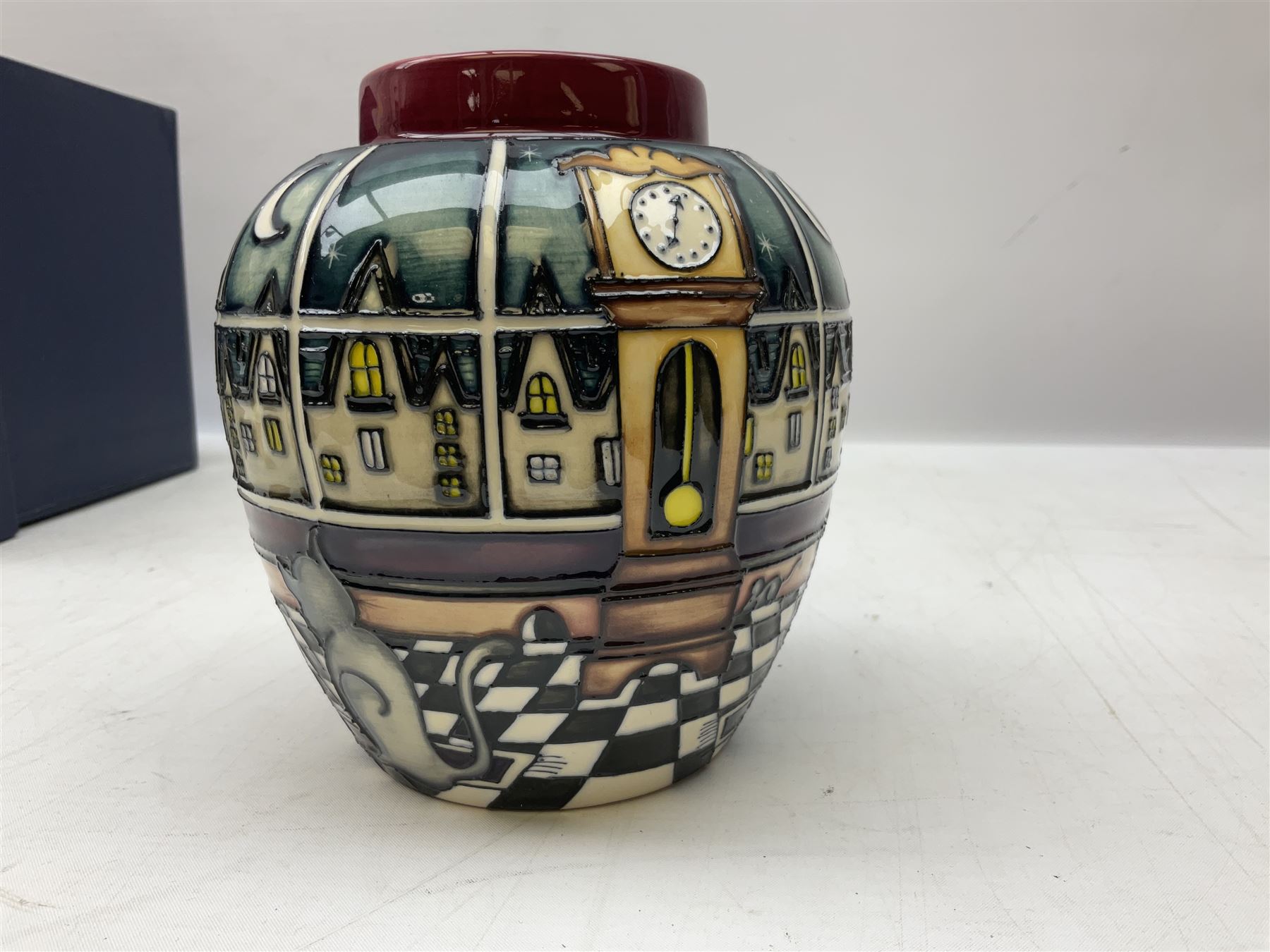 Moorcroft Nursery Rhyme Series Hickory Dickery Dock pattern ginger jar  designed by Nicola Slaney, 2005 limited edition 108/250, printed and painted marks beneath, with original box H16cm