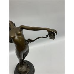 Bronze figure of a nude female holding a vine, after 'H. Frishmuth', with foundry mark on socle base, H38cm