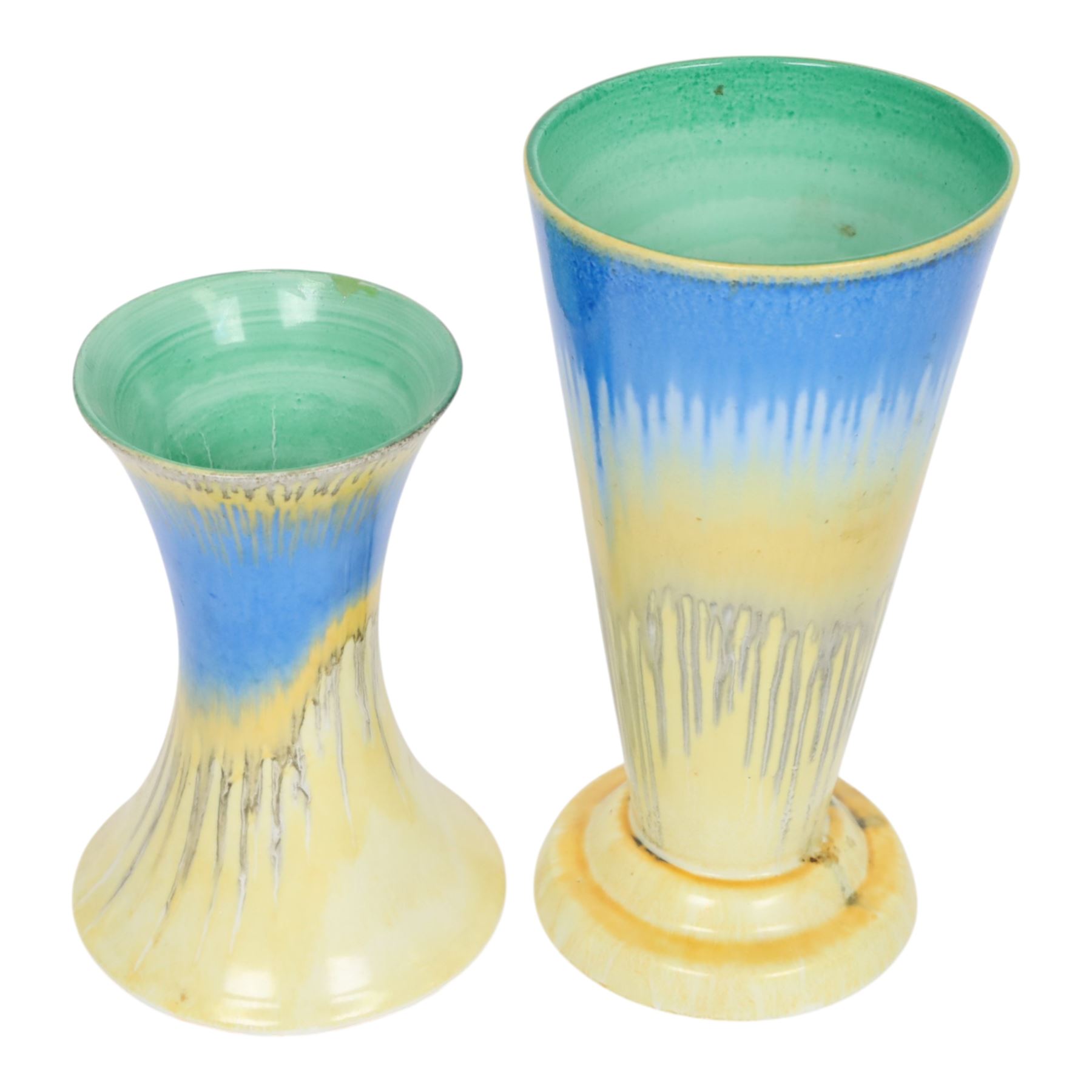 Six Shelley drip glaze vases of various shapes, largest H24cm 