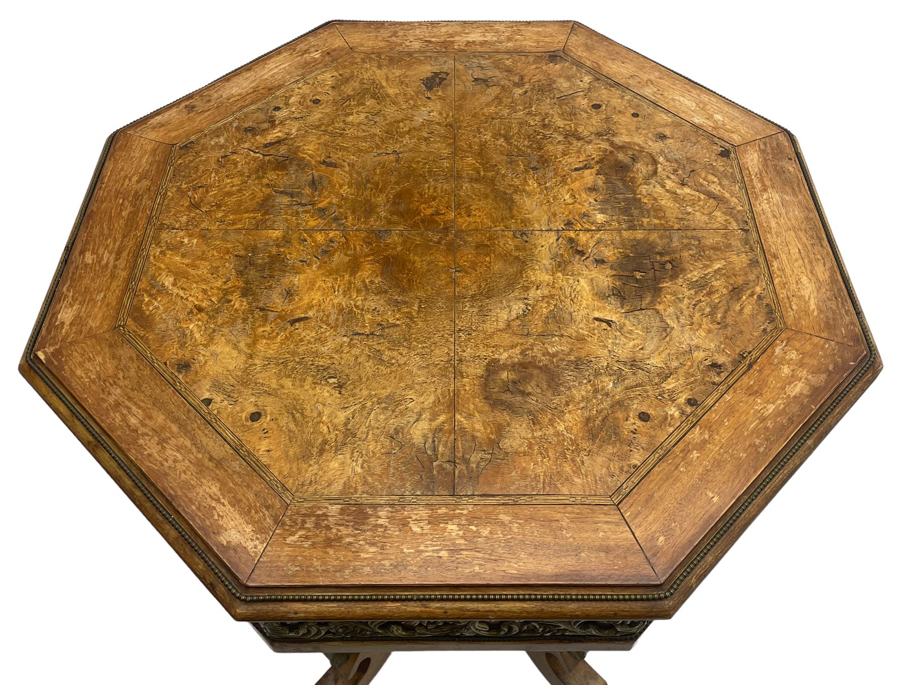 A Regency Brass Edge Banded Octagonal Pedestal Stand A Regency Brass Edge Banded Octagonal Pedestal Stand