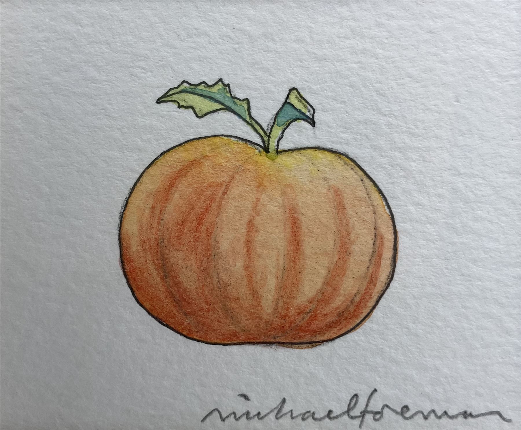 Michael Foreman OBE (British 1938-): Apple, watercolour signed 6cm x 7.5cm 
Provenance: with Chris Beetles Gallery, label verso; illustrated in Michael Foreman, 'Retold Classic Fairy Tales', London: Chrysalis Children's Books, 2005, p.55