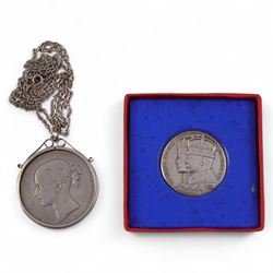 1935 King George V Silver Jubilee official silver medal with Victorian silver crown mounte...
