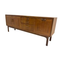 G-Plan - mid-20th century 'Sierra' teak sideboard, fitted with two cupboard doors concealing single shelf, three graduating drawers and fall-front cupboard 