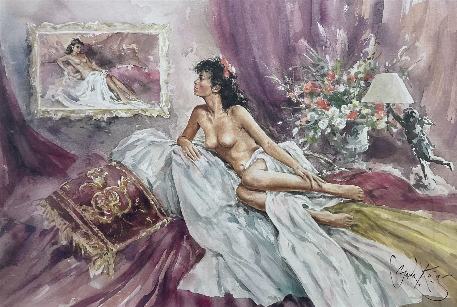 Gordon King (British 1939-2022): Reclining Nude, limited edition print signed and numbered 246/850 in pencil together with a  John Lynch 'Tina' print max 44cm x 62cm (2)