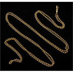 Late 19th/early 20th century 15ct gold double row fancy link necklace/guard chain with spring loaded clip, stamped 15