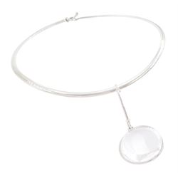 Georg Jensen silver 'Dew Drop' rock crystal pendant necklace designed by Vivianna Torun Bülow-Hübe, pendant No. 311C, on silver collar, No. 410, boxed