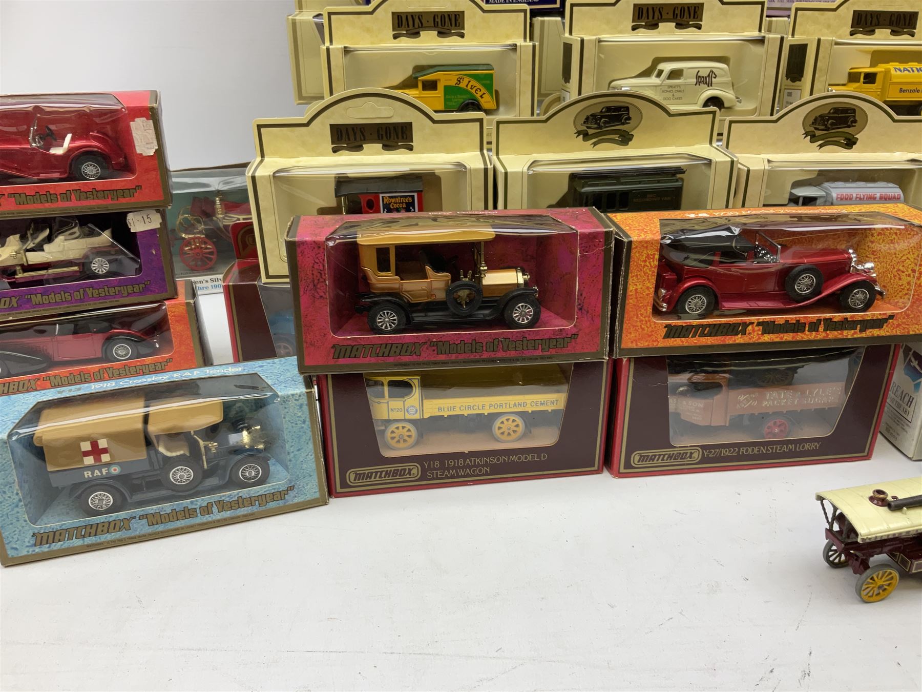 Various makers - forty-five modern die-cast models by Matchbox MOY, Days Gone, Lledo, Corgi etc including single models and sets, 1977 Silver Jubilee State Landau, commercial and promotional vehicles, passenger coach and horses, RAF etc; all boxed (45)