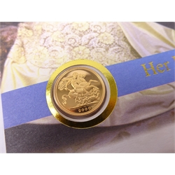  Queen Elizabeth II 2000 gold full sovereign, in 'H.M. Queen Elizabeth The Queen's 100th Birthday Gold Proof Sovereign Coin Cover''  