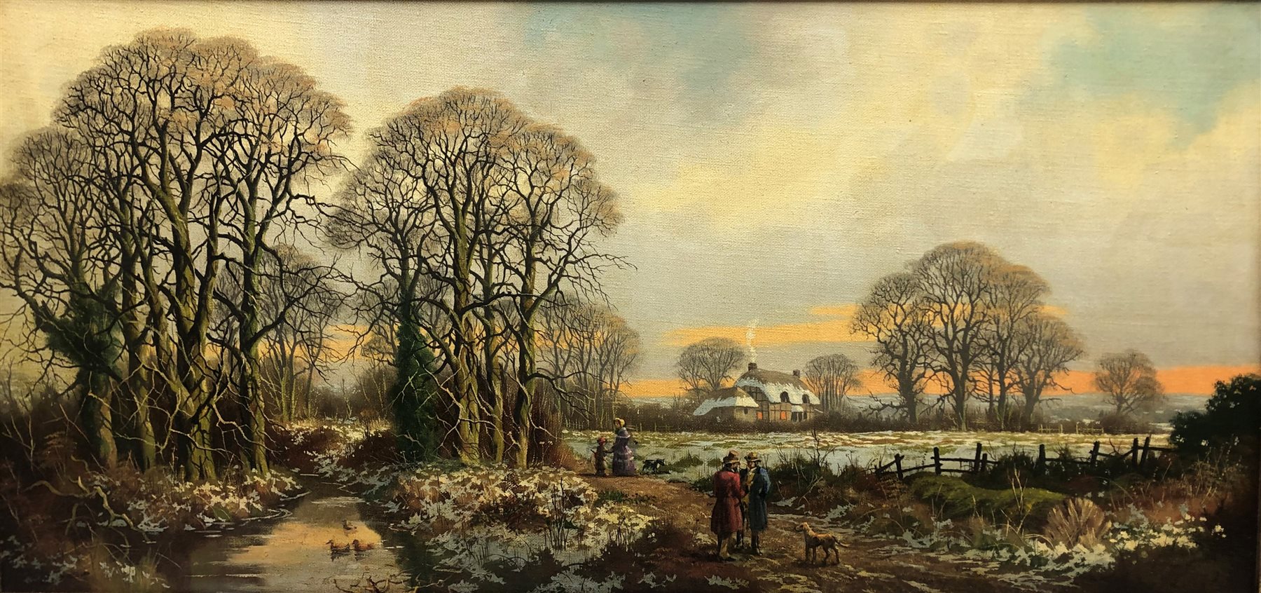 * Williams (Early 20th century): Figures in Winter Landscape, oil on canvas signed 36cm x 75cm