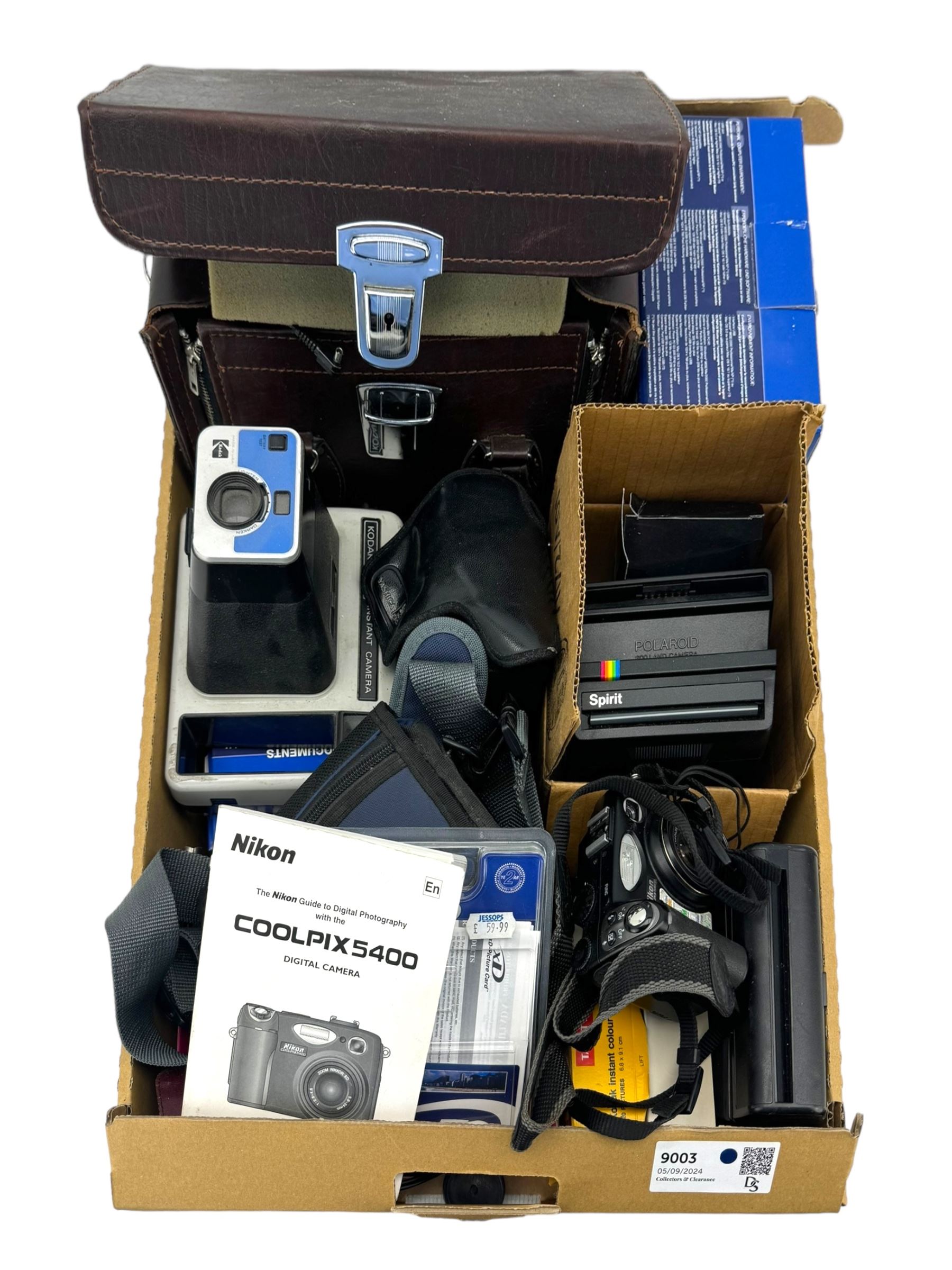 Olympus SP-700 digital camera, boxed, Exakta RTL1000, Vivitar Telephoto 200mm lens, Kodak instant cameras and other cameras and accessories 