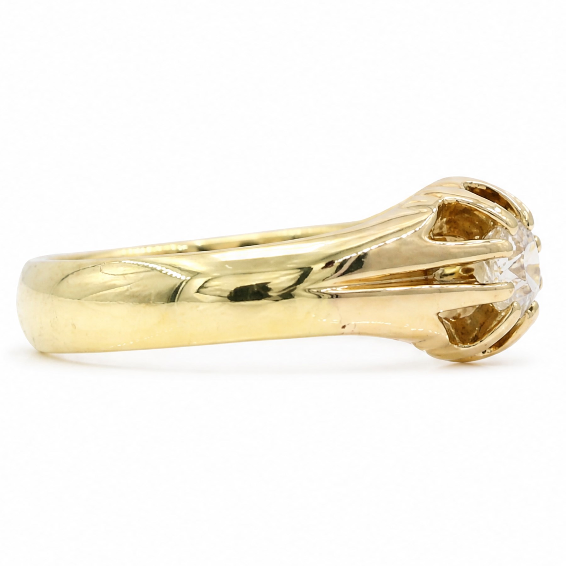 Early 20th century 18ct gold diamond ring, ten claw set with a single old cut diamond of approx 0.50 carat, Birmingham 1926