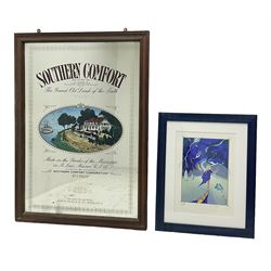 Southern Comfort advertising mirror, together with a framed star sign print, mirror H90cm